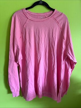 NWT Aerie Pink Exposed Seam Crew Neck Long Sleeve Oversized Tee Shirt Size M